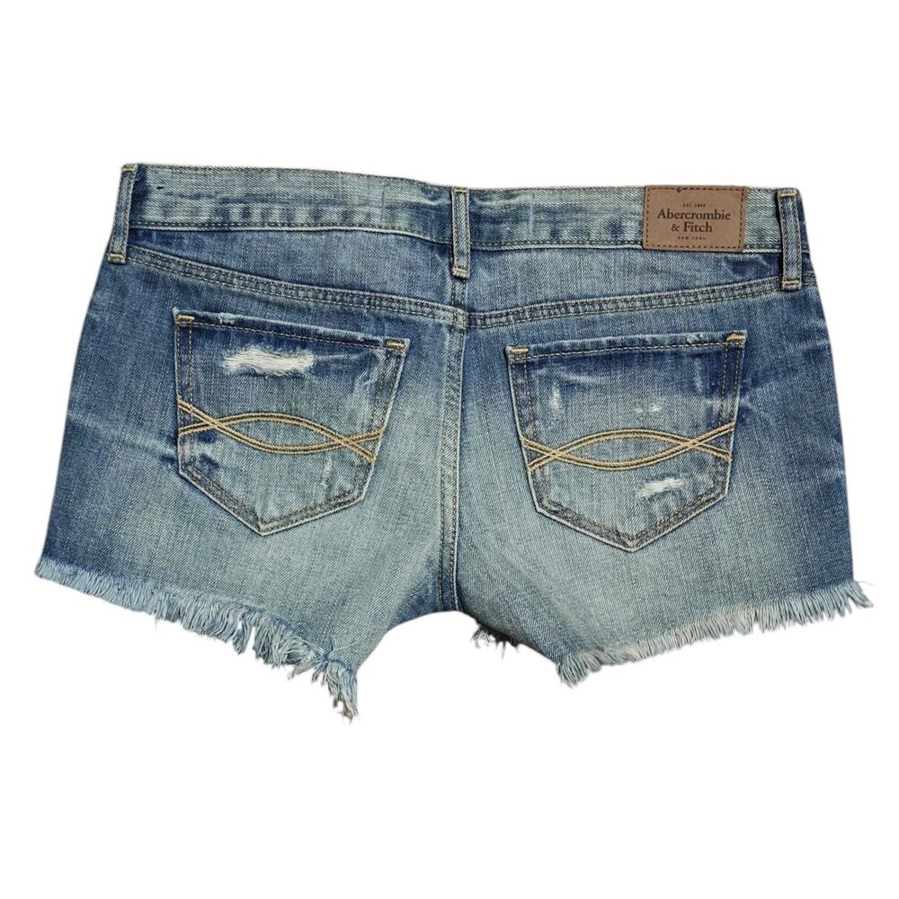 Abercrombie & Fitch Micro Shorts Womens 2 / 28 Blue Jean Denim Mini Shortie Rip - Picture 2 of 12